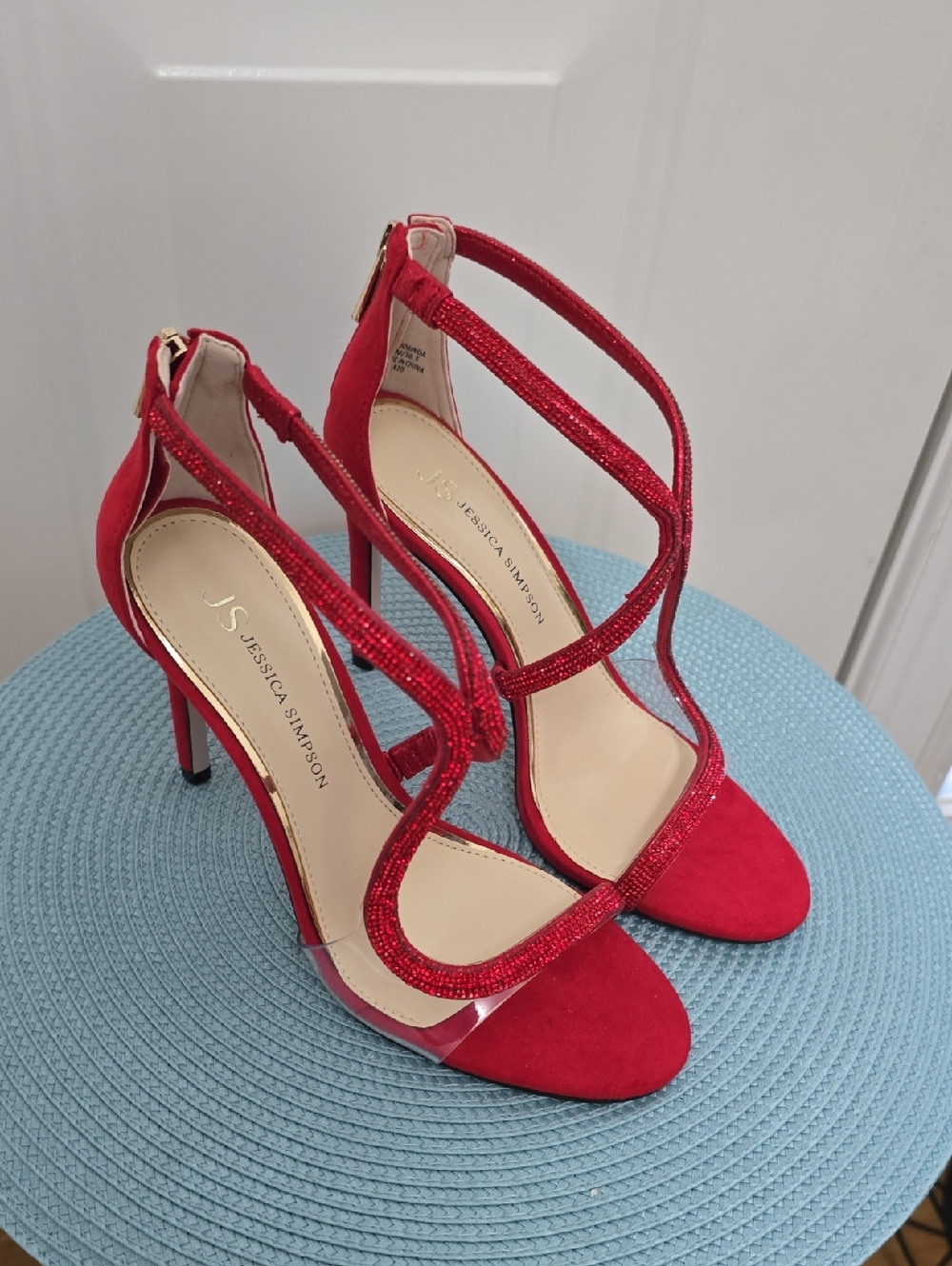 JESSICA SIMPSON WOMEN'S DRESSY SPARKLING RED STRAPPY HIGH HEELS SHOES SIZE 6